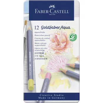 Creioane colorate aquarelle 12 culori pastel goldfaber cut. Metal faber castell-1