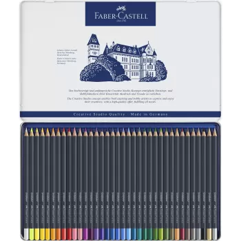 Creioane colorate 36 culori goldfaber cutie metal Faber-Castell-2