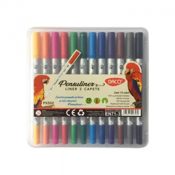 Carioca tip marker cu 2 capete DACO Pensuliner set 12 bucati PX502-1