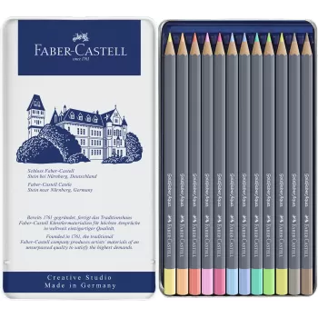 Creioane colorate aquarelle 12 culori pastel goldfaber cut. Metal faber castell-2