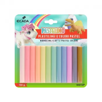 Plastilina 12 culori pastel, 180 grame Ecada-1