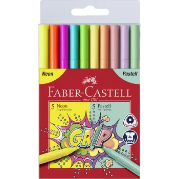 Carioca 10 culori pastel si neon grip Faber-Castell-1