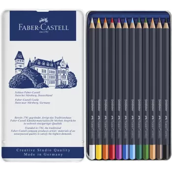 Creioane colorate 12 culori goldfaber cutie metal Faber-Castell-2