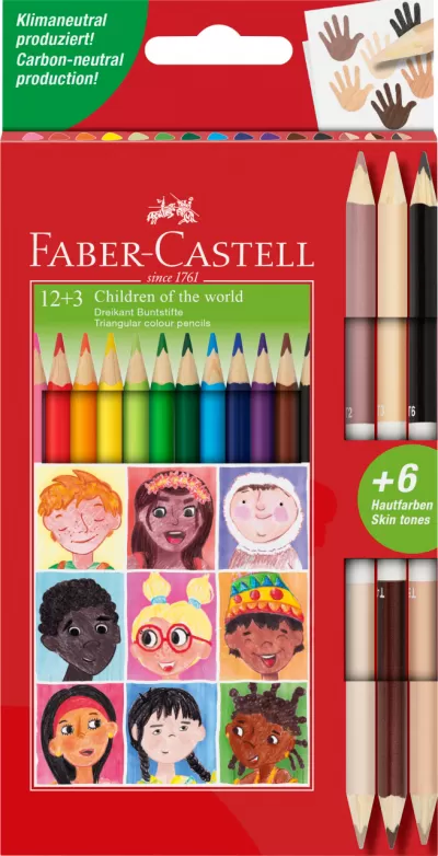 Creioane colorate 12 culori + 3 creioane bicolore Children of the world Faber-Castell-img