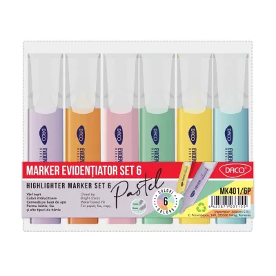 Marker evidentiator pastel set 6 bucati Daco -img