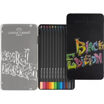 Creioane colorate 12 culori black edition cutie metal Faber-Castell-4