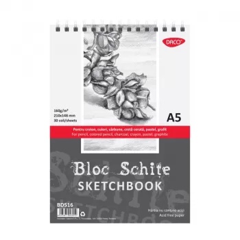 Sketchbook - bloc schite A5, 160g/mp, 30 file Daco BD516-1