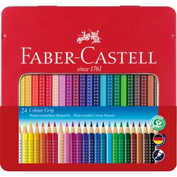 Creioane colorate 24 culori cutie metal grip 2001 Faber-Castell-1