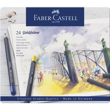 Creioane colorate 24 culori goldfaber cutie metal Faber-Castell-1