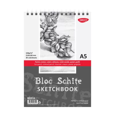 Sketchbook - bloc schite A5, 160g/mp, 30 file Daco BD516-img