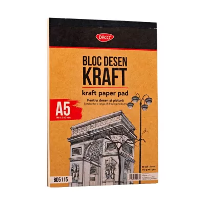 Bloc de desen A5, hartie craft, 50 file 115g/mp, Daco BD5115-img