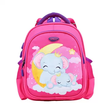 Rucsac gradinita fete, roz, imprimeu Elefanti, 30 cm Daco  GH294-1