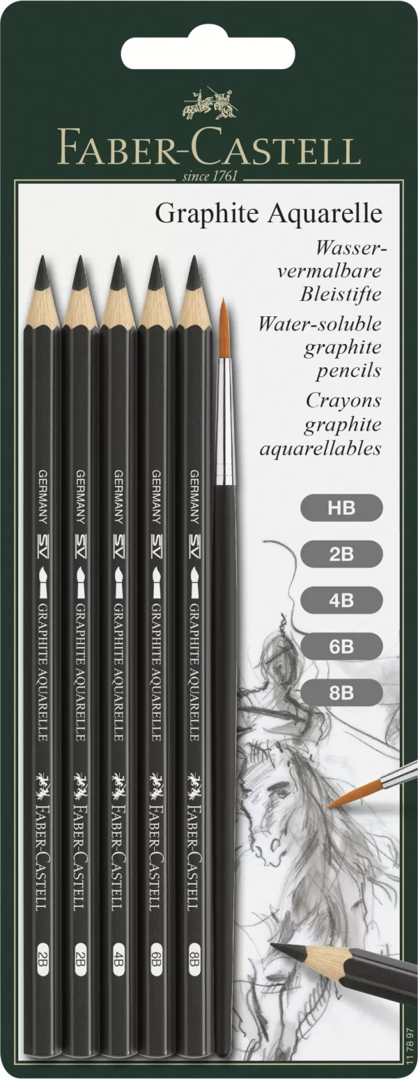 Blister 6 buc creion grafit aquarelle + pensula Faber-Castell-1-IMG-slider