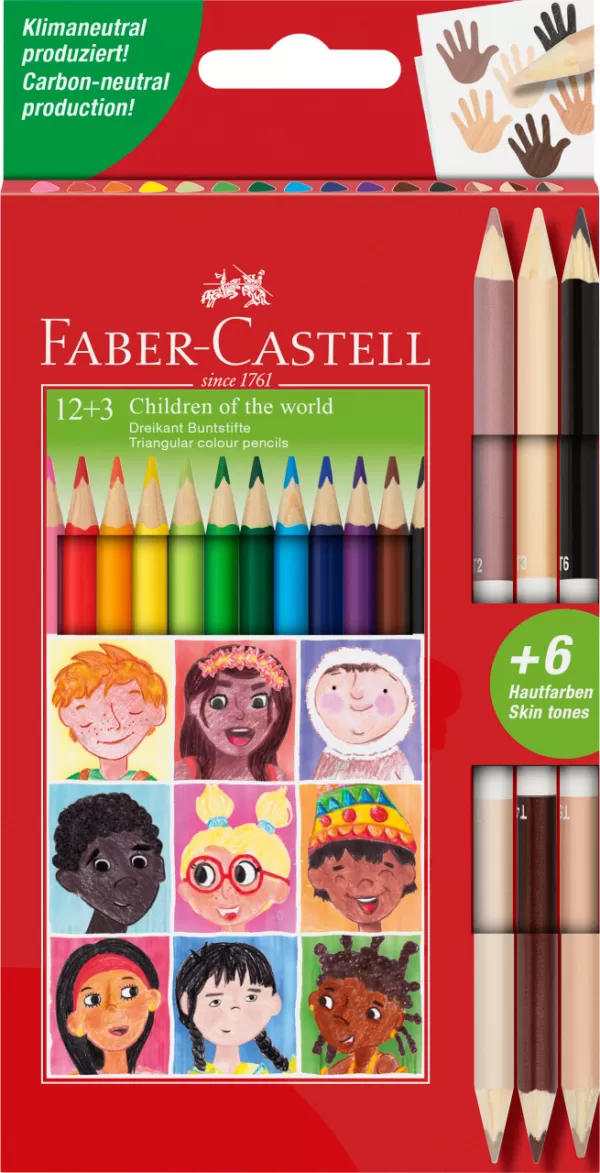 Creioane colorate 12 culori + 3 creioane bicolore Children of the world Faber-Castell-1-IMG-slider