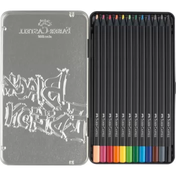 Creioane colorate 12 culori black edition cutie metal Faber-Castell-5