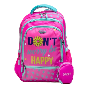 Ghiozdan scolar fete, imprimeu Don’t worry, be Happy, clasa pregatitoare, 38 cm Daco GH343-1