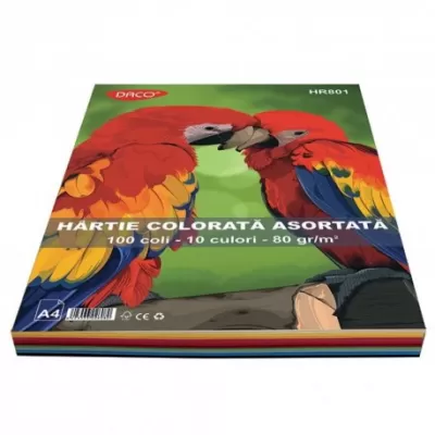 Hârtie colorată HR801 A4 100 coli 10 cul DACO 80g/mp-img