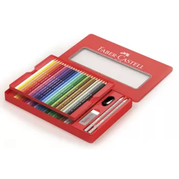 Creioane colorate 48 culori + 4 accesorii cutie metal faber-cast-3