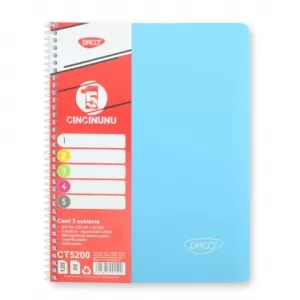 Caiet studentesc cu spira si coperta plastic 5 subiecte, 200 file, hartie 70g/m2 Daco CT5200-8-IMG-nav