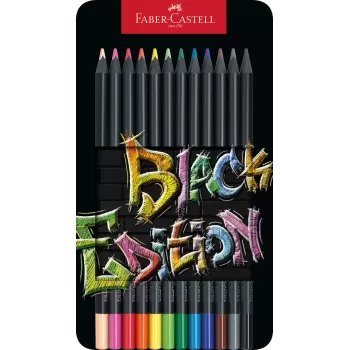 Creioane colorate 12 culori black edition cutie metal Faber-Castell-1