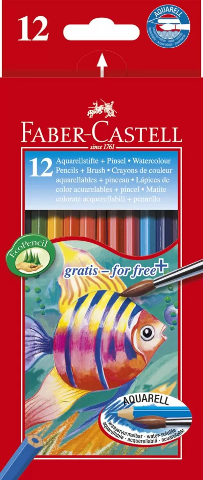 Creioane colorate acuarela 12 buc + pensula Faber-Castell-img