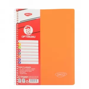 Caiet studentesc cu spira si coperta plastic 8 subiecte, 240 file, hartie 70g/m2 Daco CT5201-5-IMG-nav