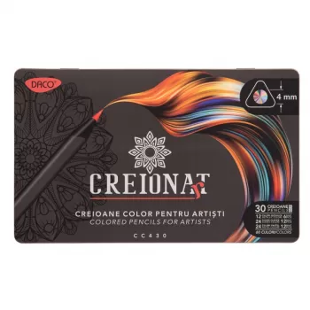 Set 30 creioane colorate bicolore în cutie metalică Daco CC430-2