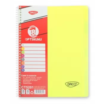 Caiet studentesc cu spira si coperta plastic 8 subiecte, 240 file, hartie 70g/m2 Daco CT5201-3