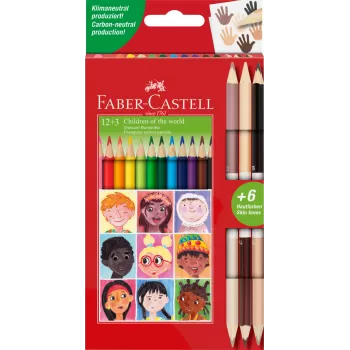 Creioane colorate 12 culori + 3 creioane bicolore Children of the world Faber-Castell-1